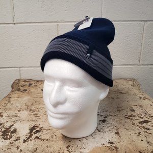 Men’s Adidas Core II Fold Beanie Cap ~ Black with Stripes